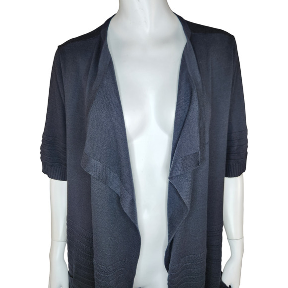 Isaac MIzrahi Live! Cascade-Front Sweater Cardigan Short Sleeve Black Small NWOT - Picture 2 of 14